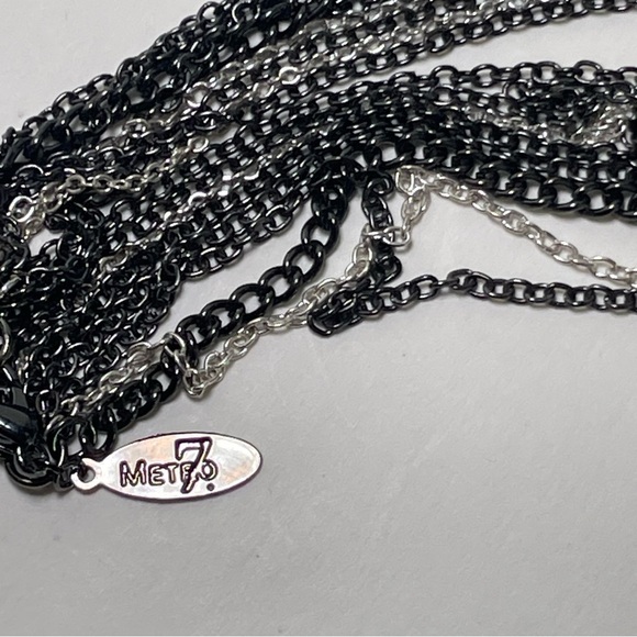 Metro 7 Silver and Black Multi Strand Necklace with Purple and Cream Beads - Picture 6 of 6